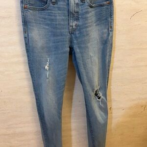 Madewell High Rise Skinny Blue Jeans Distressed Hem Edition With Rips